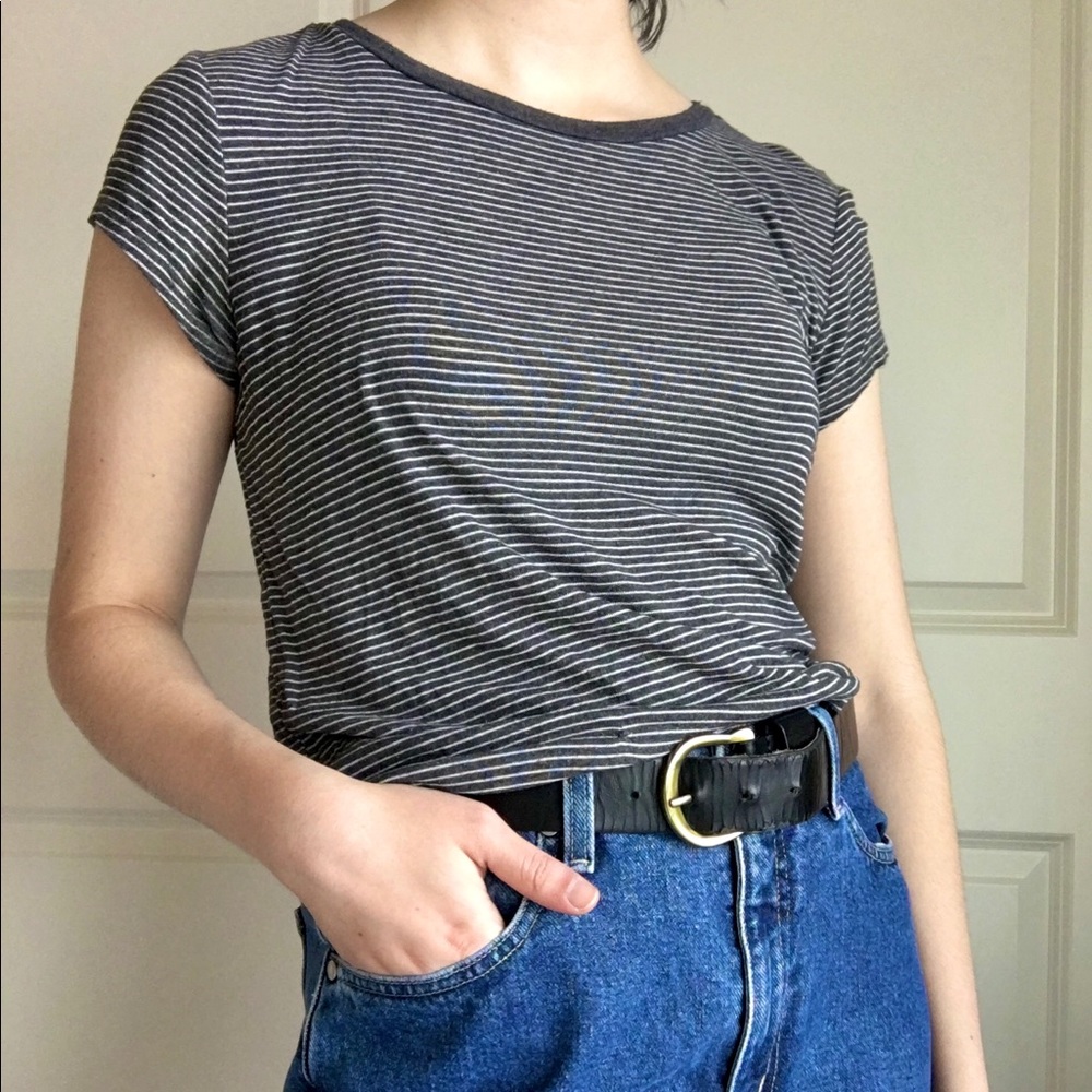 Grey and White Striped T Shirt
